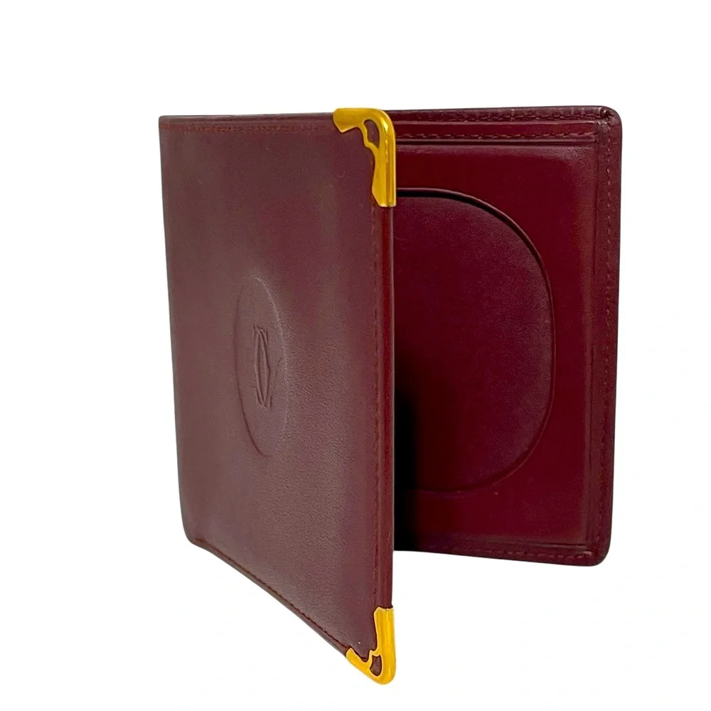 🌟🌟Cartier Burgundy Leather Card Holder with Gold Details
